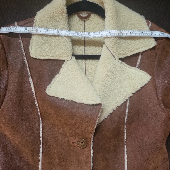 Vintage Brown Wilsion's Leather patchwork trench coat sherpa lined - Picture 16 of 16